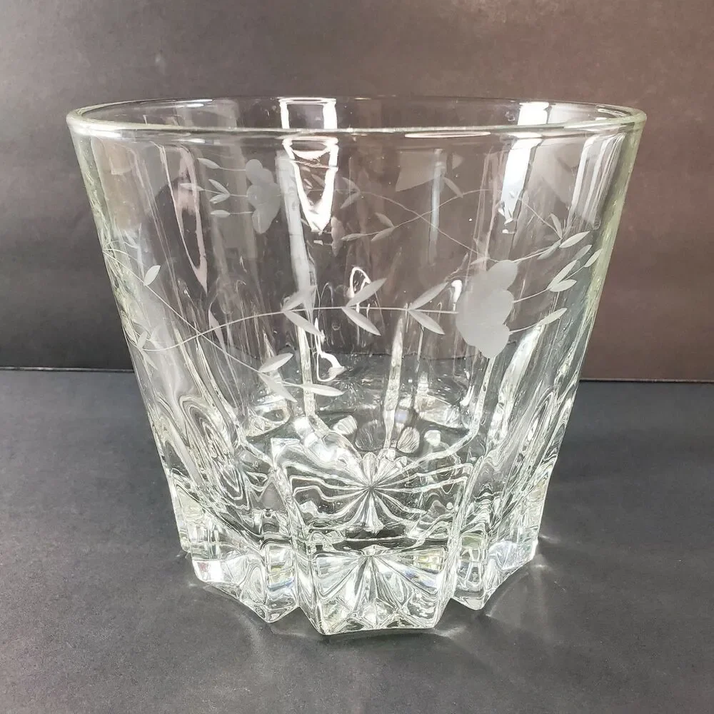 Vtg Ice Bucket Heritage By Princess House Etched Flower Pattern Elegant Barware